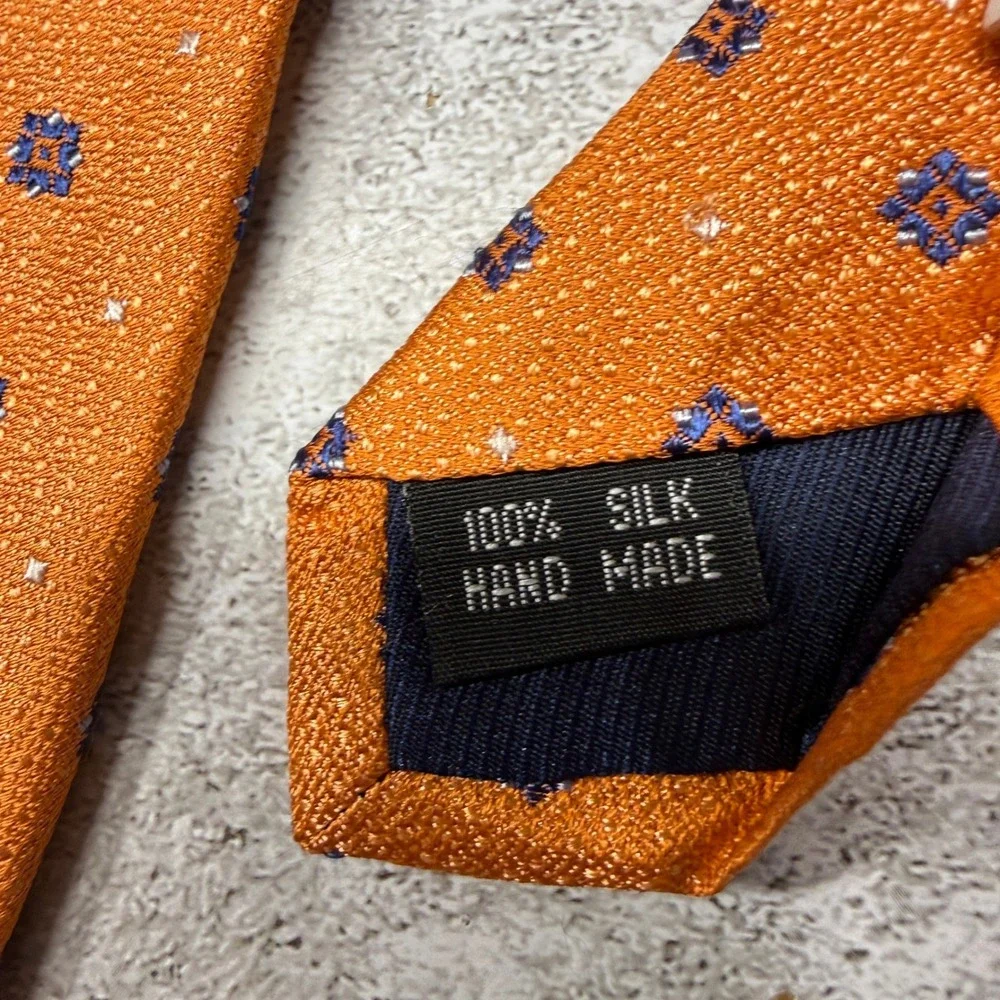 Linnea Franco Necktie Mens OS Orange Geometric‎ Silk Hand Made